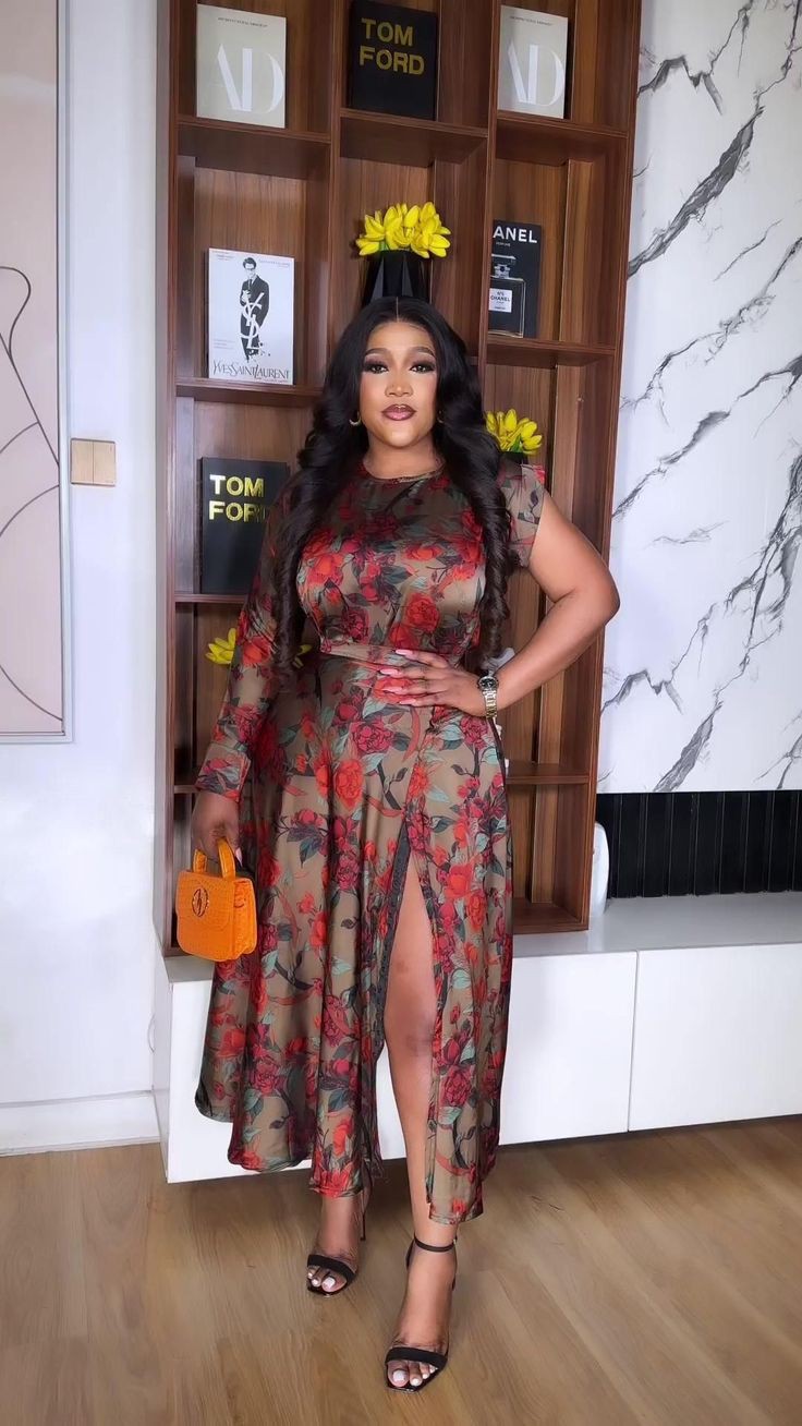 Latest Flower Material Gown Styles for Ladies in Nigeria