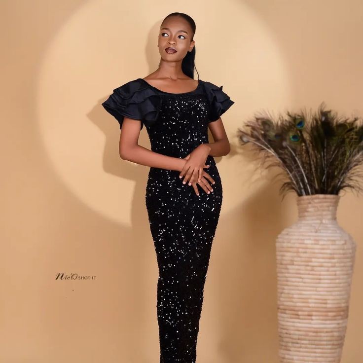 All Black Sequin Dinner Gown 