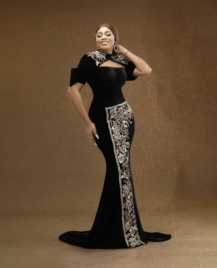 Long Velvet Gown Styles with Stones