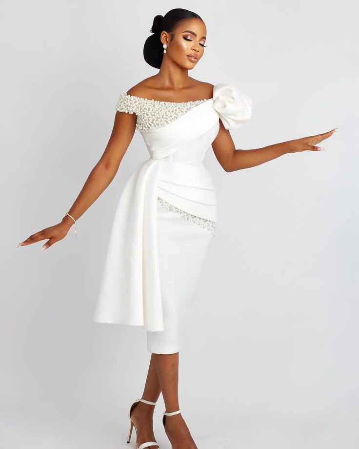 Short White Lace Gown Styles for Wedding in Nigeria