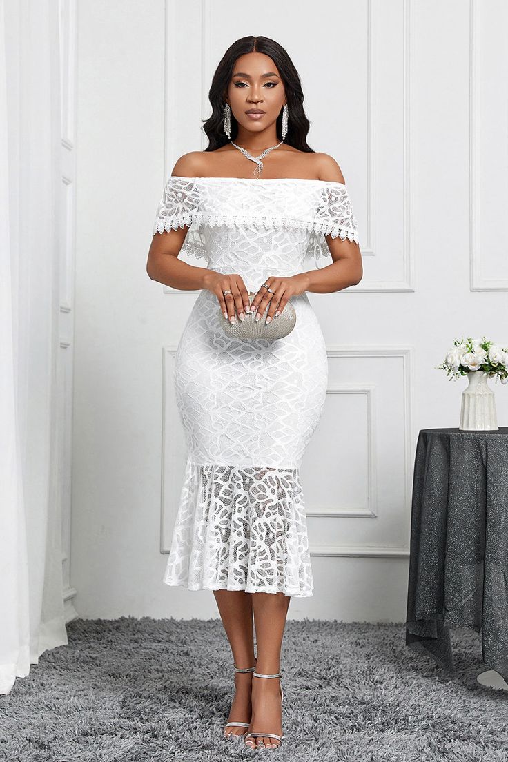 Short White Lace Gown Styles for Wedding in Nigeria