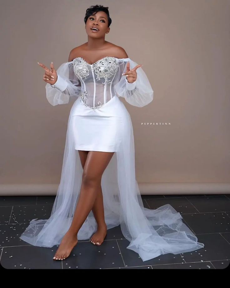 Short White Lace Gown Styles for Wedding in Nigeria