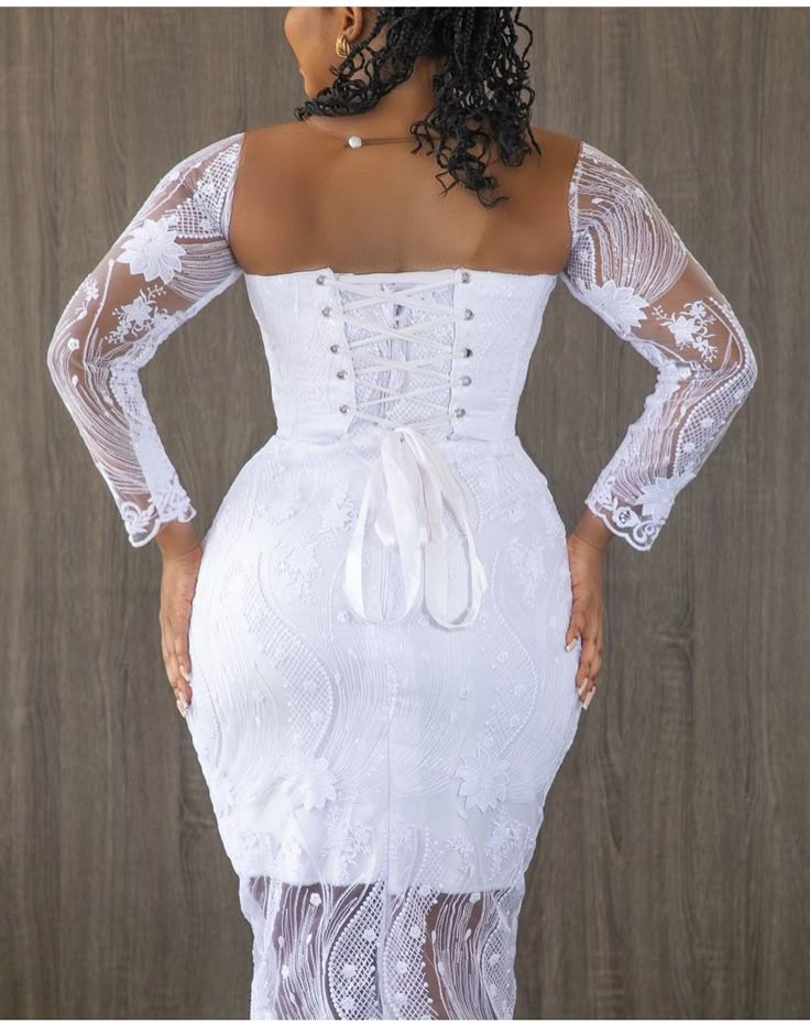 Short White Lace Gown Styles for Wedding in Nigeria
