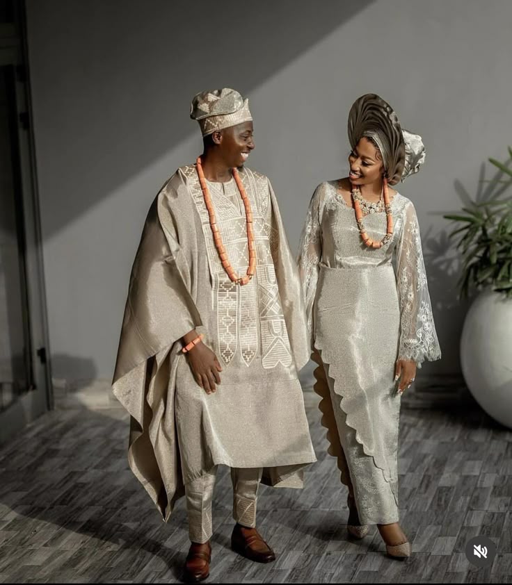 White Yoruba Traditional Wedding Attire 