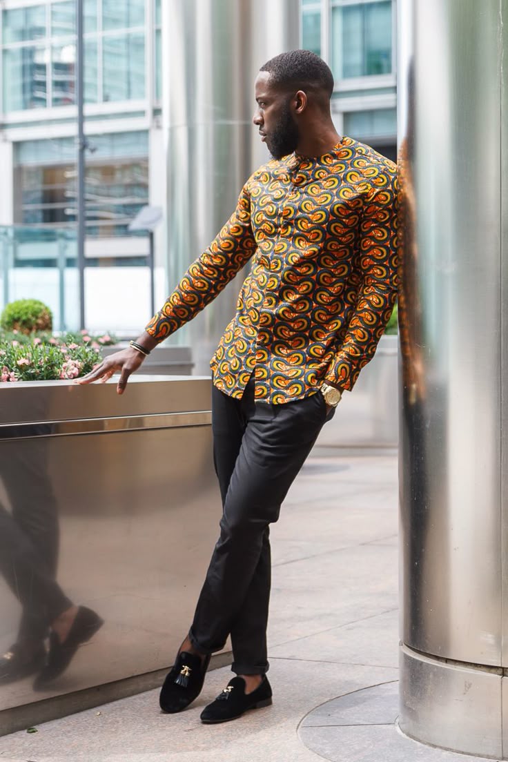 Long-Sleeved Ankara Top For Men 