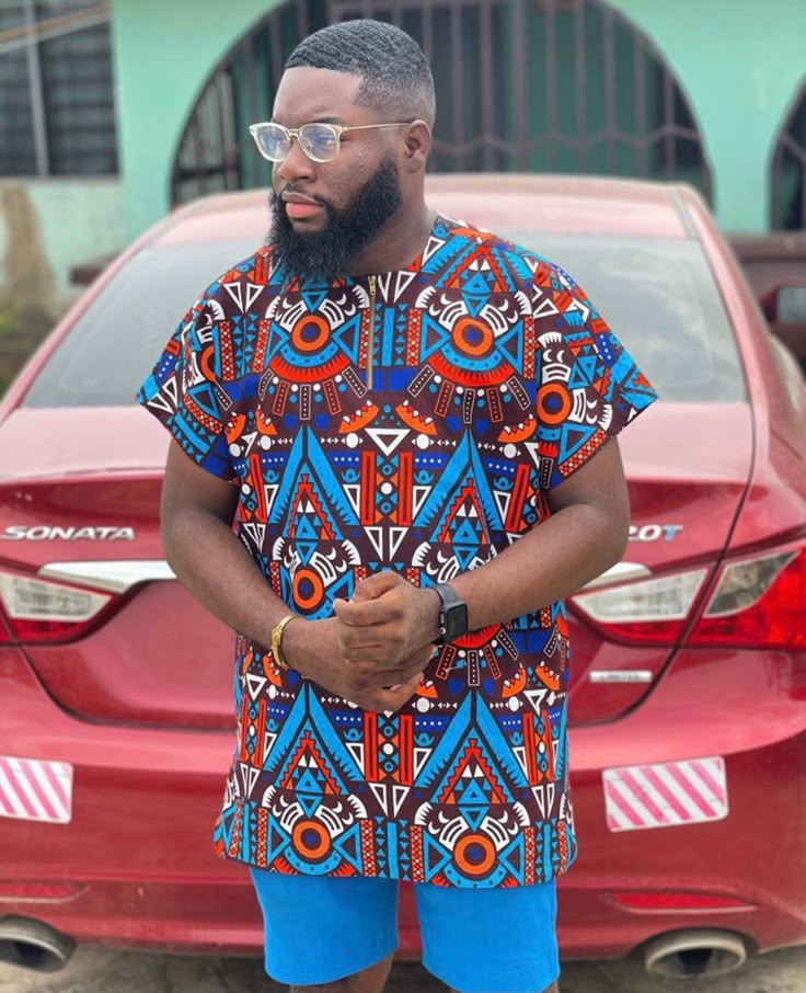 Short-Sleeved Ankara Top for Men 