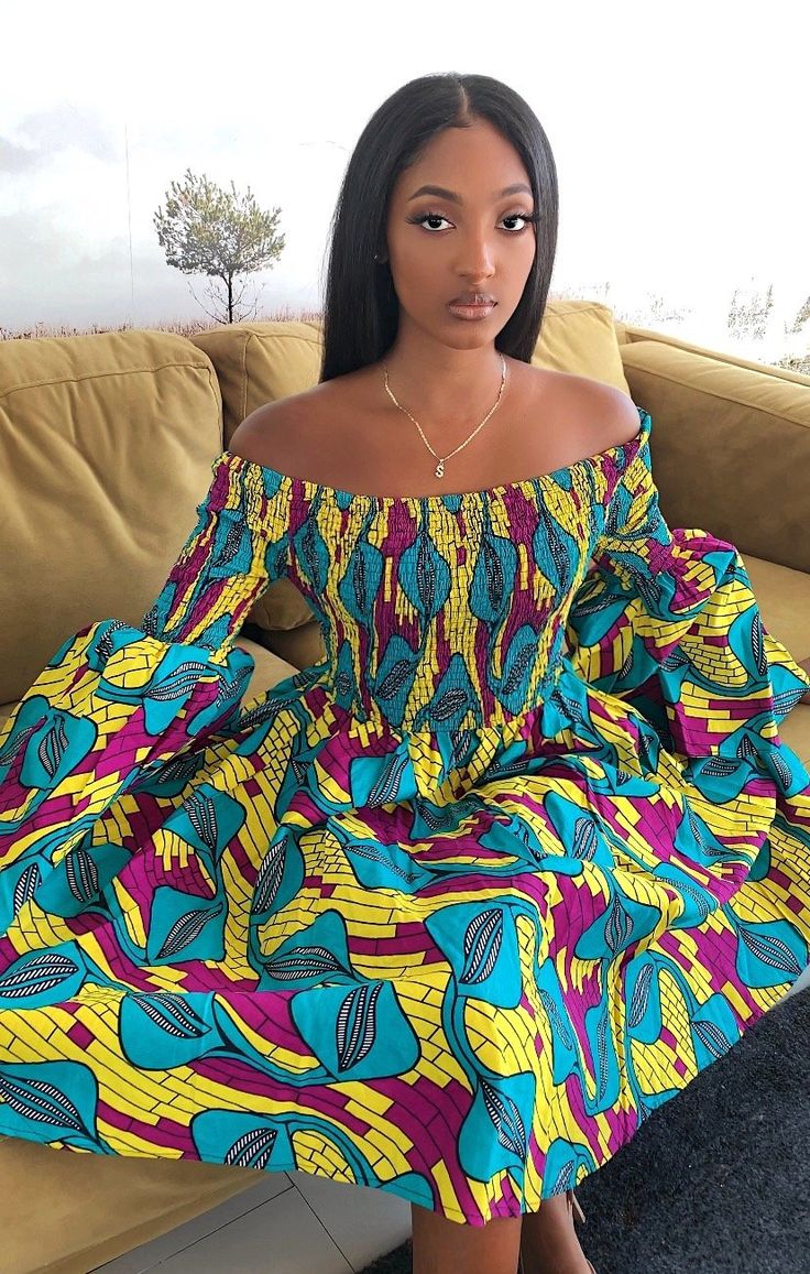 Simple Off Shoulder Ankara Dress for LadiesÂ