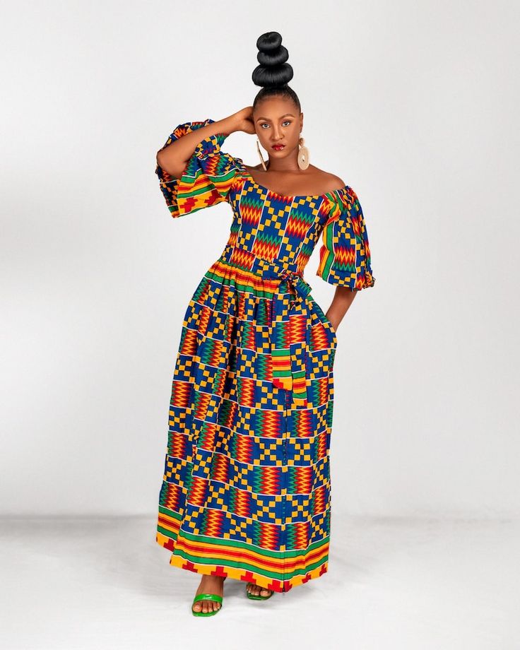 Long Off Shoulder Ankara DressÂ