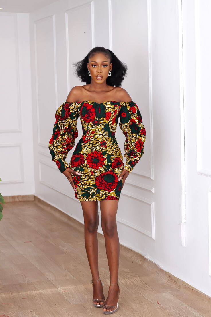 Short Off Shoulder Ankara DressÂ