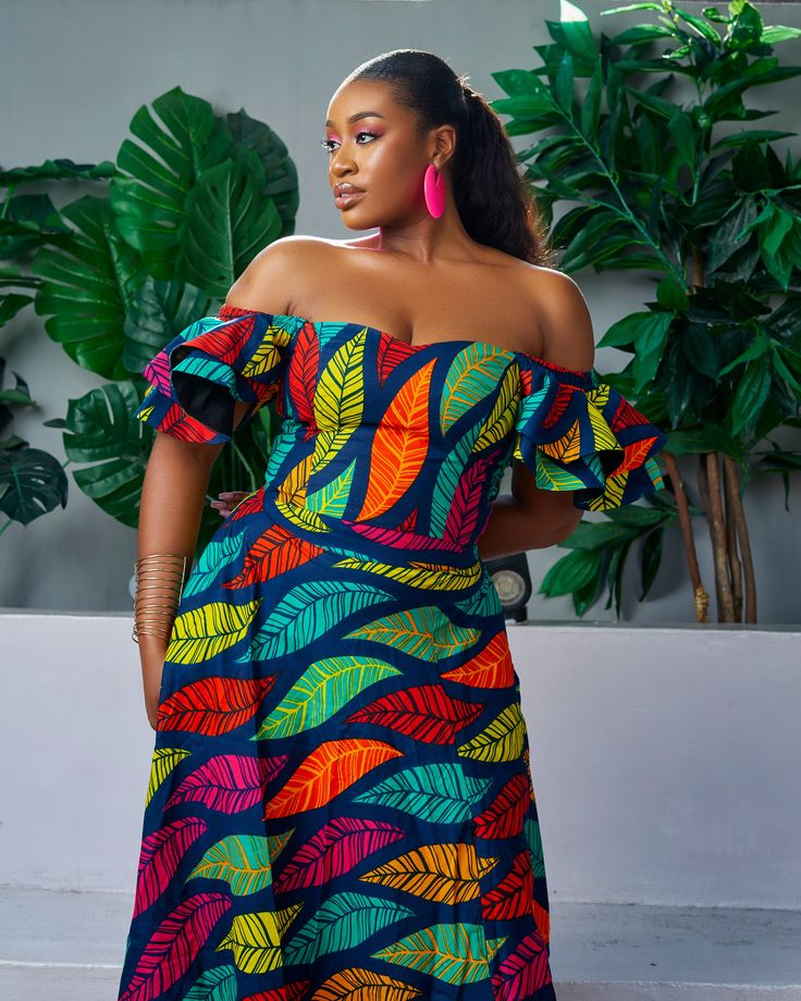 Long Off Shoulder Ankara DressÂ